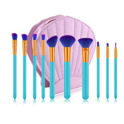 China Angular Blush 10 Piece Private Label Make Up Tools OEM Blue 10 PC Make Up Brushes Blue Makeup 10pcs Set Brush for sale