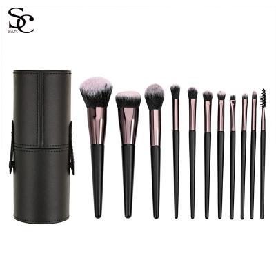 China Angular Blush New Makeup Brush Set Makeup Brush Cylinder Leather Tube Holder Top Makeup Brush Suppliers for sale