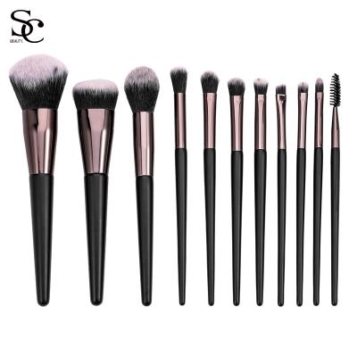 China Angular Blush PU Leather Makeup Brush Single Bamboo Makeup Brush Rose Gold Synthetic Makeup Brushes for sale