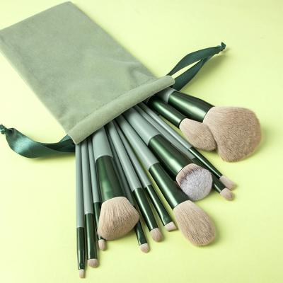 China Angular Blush Sailor Moon Diamond Handle Makeup Brushes Canister Set Wooden Cylinder Box PU Makeup Brush 13Pcs Green Makeup Brush With Bag for sale