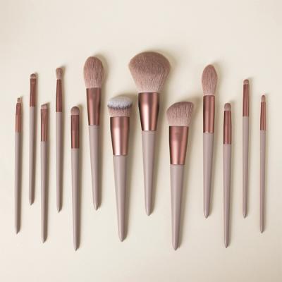 China Angular Blush Brush No Logo Powder Crystal 24 Set Black Makeup Brush 13Pcs Brown Essential Wood Brush With Bag for sale