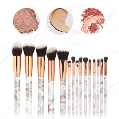 China Angular Blush Foundation Brush Makeup Rhinestone Brush Set With Box For Foundation Powder Blush Marble Makeup Brush 15Pcs for sale