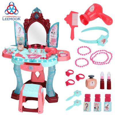 China Children Pretend Toy Zhorya Pretend Play Makeup Toy Set Beauty Princess Infrared Induction Door Open Dressing Table With Chair for sale