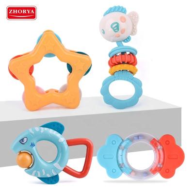 China 4 Pcs Cute Design Zhorya Rattles 4 Pcs Shaking Ring Set Bite Safe Material Teething Rattles For Babies for sale