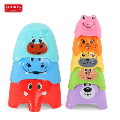 China Cartoon BATH TOY 2 in 1 Interactive Eco-Friendly Educational Plastic Animals Stack Toy Beach Sand Kids Baby Stack Cup Bath Shower Toy for sale