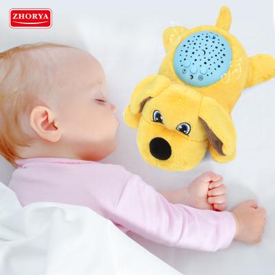 China Promotional design ZHORYA magic sticky plush toy with light and music maker logo custom plush puppy for sale