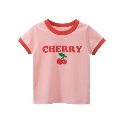 China Wholesale Anti-Shrink Summer Shorts Sheath Crew Neck T-shirts Cotton Girls Cute Printing Pink T-shirts for sale