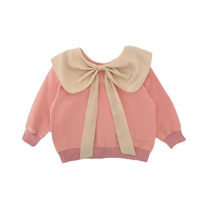 China New Two Color Anti-shrink Spring Loosen Cotton Cute Pullover Sweatshirt Bow Long Sleeve Sweatshirt for sale