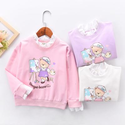 China 2022 New Spring Bear Printing Two Pieces Cotton Sweatshirt Kids Crewneck Custom Girl Sweatshirt Anti-Shrink Fake for sale