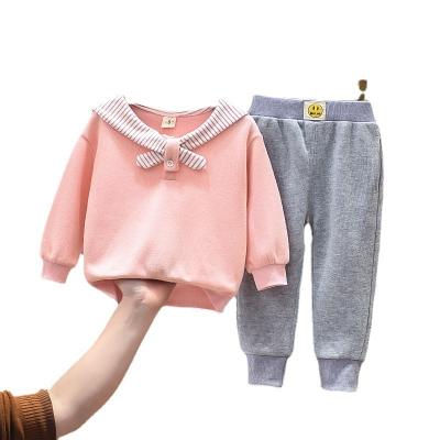 China Anti-wrinkle College Style Girls Long Sleeve Sweatshirt Sets Cotton Solid Color Crewneck Sweatshirt Sets for sale