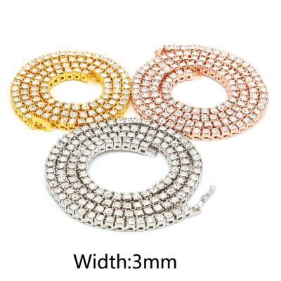 China Wholesale Hip Hop Mens Rhinestone Tennis Chains 3MM Full Diamond 16/18/20/24/30inch Choker Chain Jewelry for sale