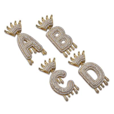 China Hiphop A-Z Initial Bubble Letter Name Crown Drip Letters Silver Color CZ Hip Hop Jewelry Gifts Gold Mens Womens Necklaces Pendant for sale