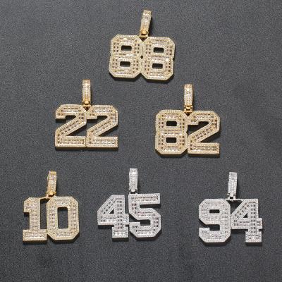 China Hiphop Hip Hop Mens Gold Crystal Numbers Letter Iced Out Pendant Necklace for sale