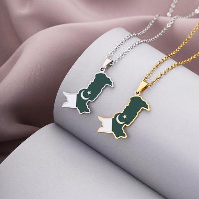 China Hiphop Irin Alagbara Irin Pakistan Map Pendanti Egba Enamel Gold Ati Fadaka Pakistan Map Necklace for sale