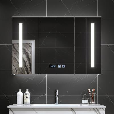 China Triple Horizontal Mirror Bathroom Medicine Cabinet 3 Doors Wall Mount Makeup Bathroom Mirror Medicine Cabinet LED for sale