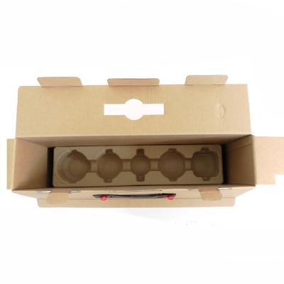 China 100% Biodegradable Molded Pulp Wine Shipper Carrier Tray Molded Pulp Packaging Pulp Degradable Mold Packaging for sale