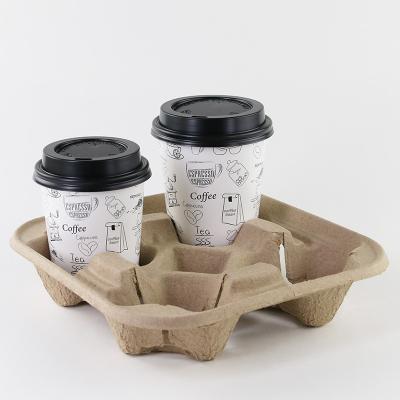 China Environmental Protection Recycled 2 4 PCS Sugarcane Bagasse Cup Holder Drink Disposable Tea 32oz Cup Holder for sale