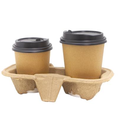 China Recycled Eco-Friendly Sugarcane Bagasse Mold Pulp Cup Holder Takeout Tray with Detachable 4 Compartments for sale