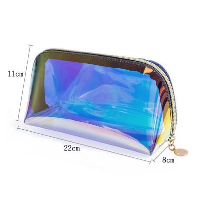 China High Quality Ladies PVC Large Clear Hologram Makeup Travel Cosmetic Bag Hologram Printing Cosmetic Private Label Bag With Logo For Women for sale