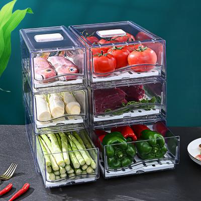 China Freshness Keeping Kitchen Fridge Clear Plastic Organizer For Freezer Vegetable Drawer Food Fridge Storage Box Stackable Bin for sale