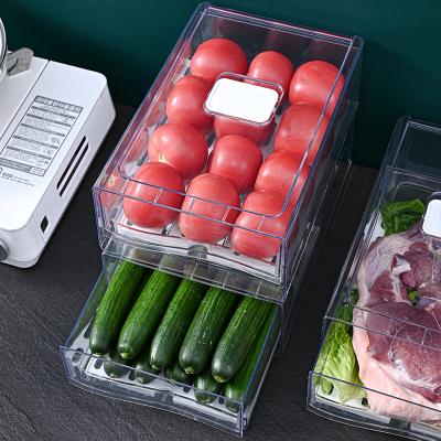 China Transparent Freshness Keeping Refrigerator Bins Fridge Organizer Stackable Food Storage Containers Drawer Organizers For Fridge for sale