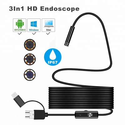 China Waterproof/Inskam 720P 8mm Cable 8Led Industrial High Resolution Hard 2M 3 Light In 1 Usb Inspection Endoscope Camera For Android And PC for sale