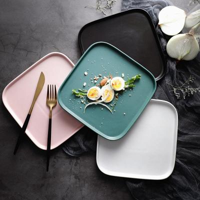 China European Hot Sale Viable Simple Elegant Square Matte Color Ceramic Plate 8 Inch Square Dish For Steak Household (CP009) for sale