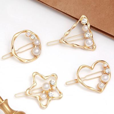 China Wholesale Bobby Pin Circle Stars Heart Hair Hairpin Geometric Simple Pearl Hairpin Elegant Fashion Girls Hairpin For Girl (H001C) for sale