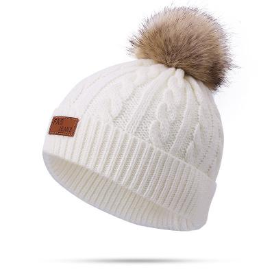 China COMMON Cute Warm Knitted Baby Hat Autumn And Winter Wool Pompom Hat Lovely With Faux Fur Pom Pom Ball (HT004C) for sale