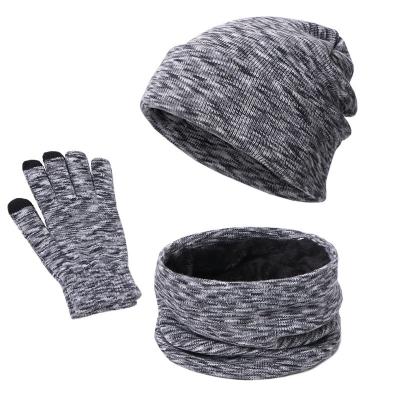 China New JOINT Winter Warmer Hat Men's Shear Deep Striped Knit 3 Piece Set Beanie Hat Scarf Gloves Comfortable For Men Women (HT001C) for sale