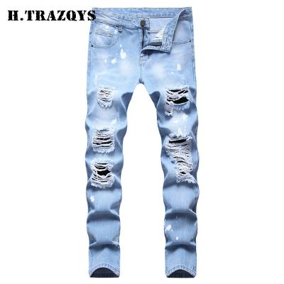 China Manufacturer wholesale QUICK DRY washed mens jeans pants OEM hole design mens long pants for sale