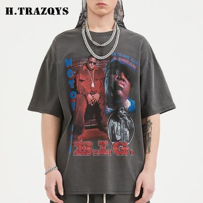 China Anti-Wrinkle Hip Hop Clothes Wash Streetwear Designer Custom Graphic Oversized Cotton Vintage Men's T-Shirt for sale