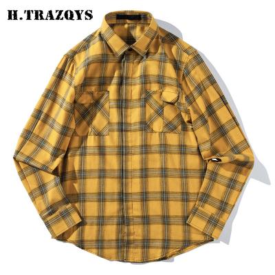 China Custom stylish casual cotton anti-pilling embroidered vintage checked mens shirts printed long sleeve shirts for men for sale