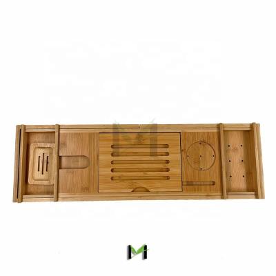 China Premium Bamboo Bathtub Tray With All Bath Accessories Tray For Tub Bath Sustainable Luxury Bath Cart Table for sale