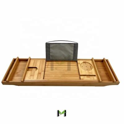 China Viable with Extendable Sides Bamboo Tub Tray Bath Caddy Bath Tray for sale