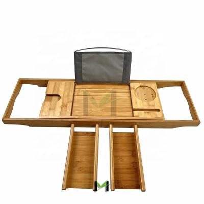 China Sustainable Bamboo Bath Table Bathroom Cart With Soap /Wine/Towel/Tablet Holder for sale