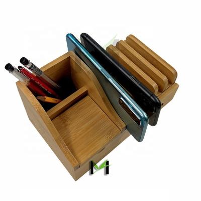 China Bamboo Bamboo Organizer With Drawer And Pen Charging Station Cable Holder for sale