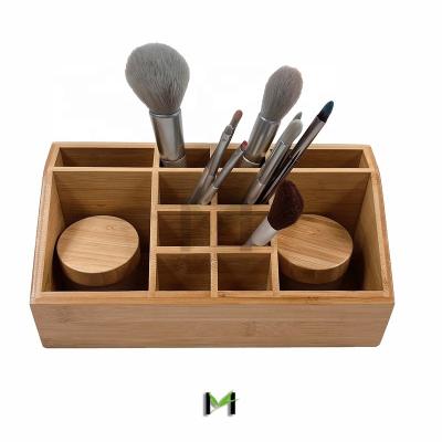 China Bamboo Bamboo Makeup Storage Center Cosmetic Organizer with 12 Sections for Bathroom Countertop Vanity for sale