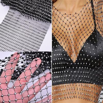 China Bling Bling Sparkle Factory Applique Stretch Crystal Mesh Trim Glitter ab Rhinestone Fabric For Clothing Crafts for sale