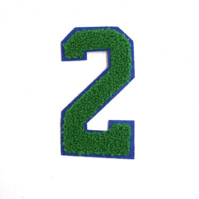 China Handmade Chenille Tried Sporting Number 2 Iron On Sew On Patch Embroidery Custom Own Logo Patch For Clothing for sale