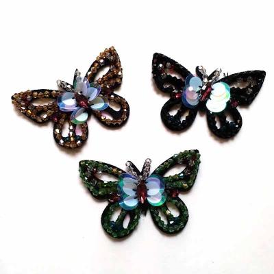 China Handmade 3D Butterfly Rhinestone Beaded Patches DIY Sew On Patches For Clothes Embroidery Flower Sequins Appliques for sale