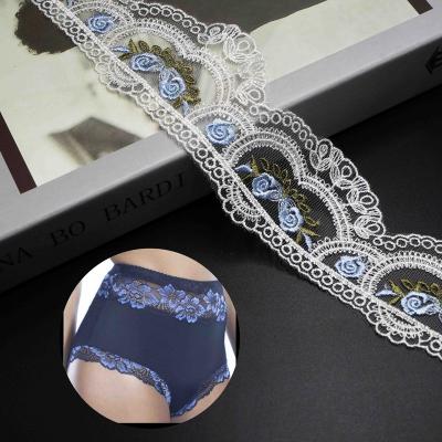 China Floral Embroidery Lace Ribbon Stretch Tulle Lace Trim Elastic Webbing Fabric For DIY Making Craft Clothes Accessories Gift Wrapping Wedding for sale