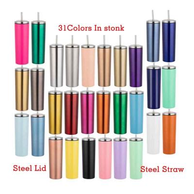 China Factory Wholesale 20oz Double Wall Workable Lean Stainless Steel Straight Tumbler Vacuum Insulated With Steel Lid And Steel Straw for sale