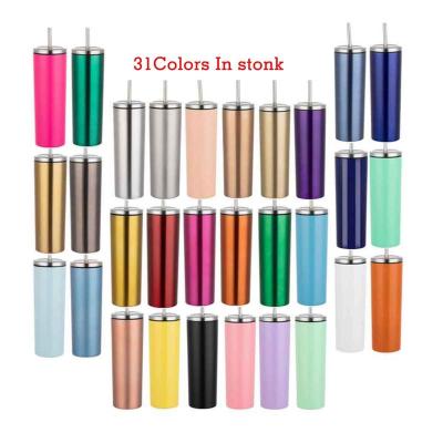 China Viable IN CURRENT 20oz Stainless Steel Lean Straight Tumbler Lid And Straw Double Wall Steel Vacuum Insulated Cup Bluk for sale