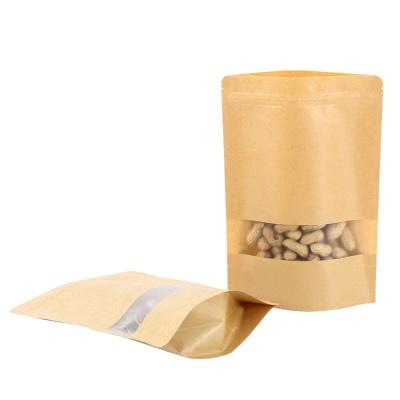 China Recyclable In Stock And Custom Frosted Kraft Paper Holder Window Ziplock Bags For Food for sale