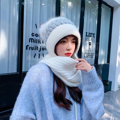 China COMMON line female knitted cold hat scarf ear protection neck thickening hat cap beautiful as a whole for sale