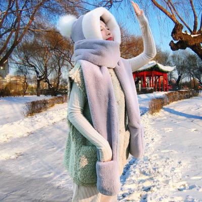 China COMMON plush large hair ball hat women autumn and winter warm scarf gloves a scarf scarf for sale