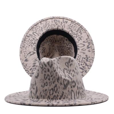 China Four Seasons Leopard Top Hat Men's And Women's Double-sided Jazz Hat Woolen Fedora Hat Pattern for sale