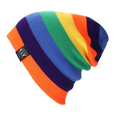 China COMMON multicolored wool pique hat, autumn winter warm ski hat, knitted hat hip hop hat rainbow hat for sale