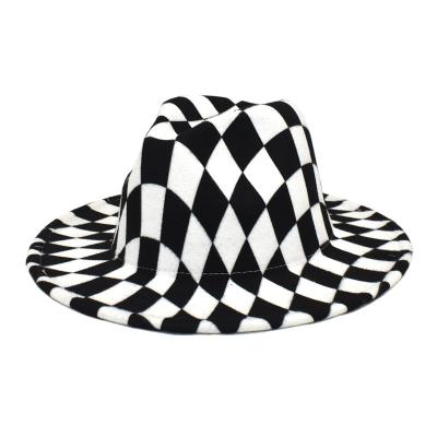 China European and American Fedora Hats Classic black and white plaid style top hat for women men's jazz hat for sale